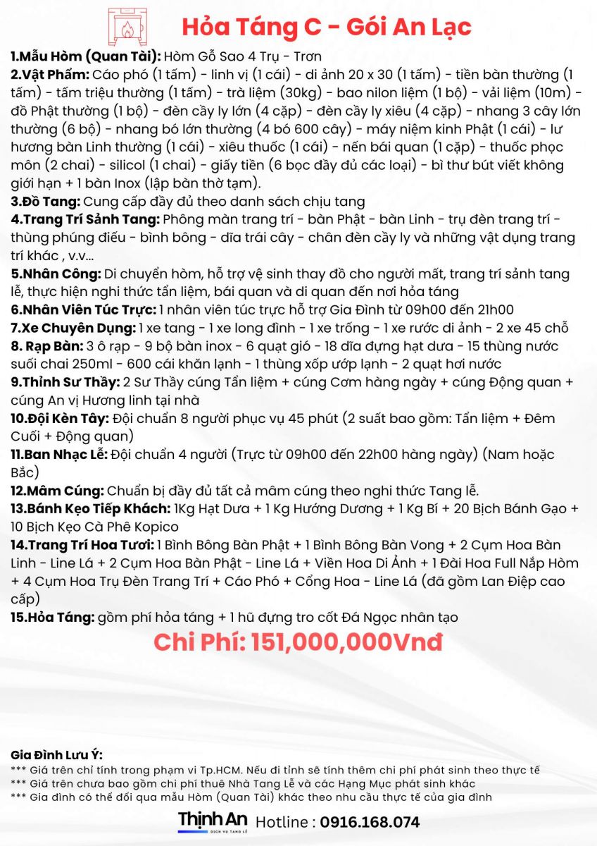 chi phí giá tang lễ mai táng hỏa táng trọn gói c